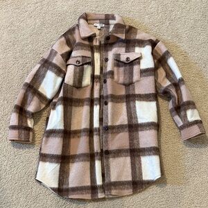 Sonoma x Lauren Lane Plaid Button Down Shirt Jacket - Brown and White